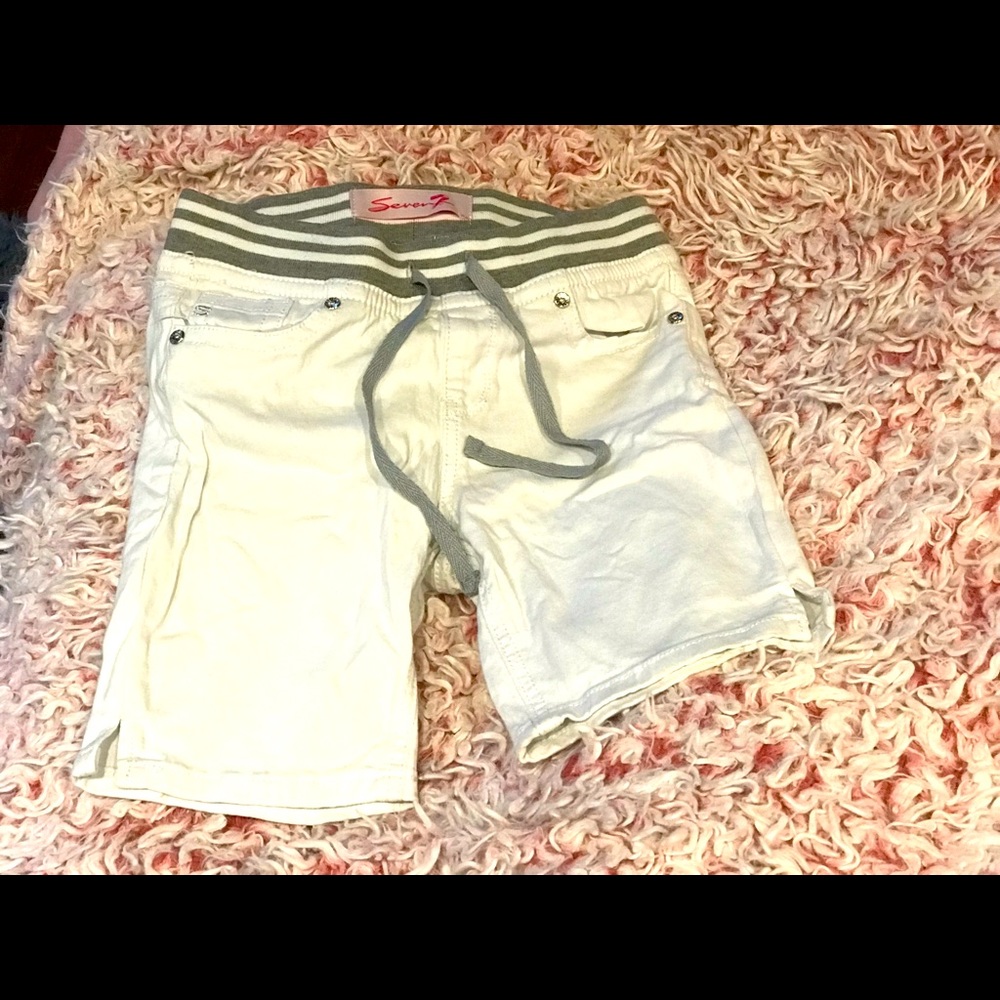 Girls white elastic tie waist shorts